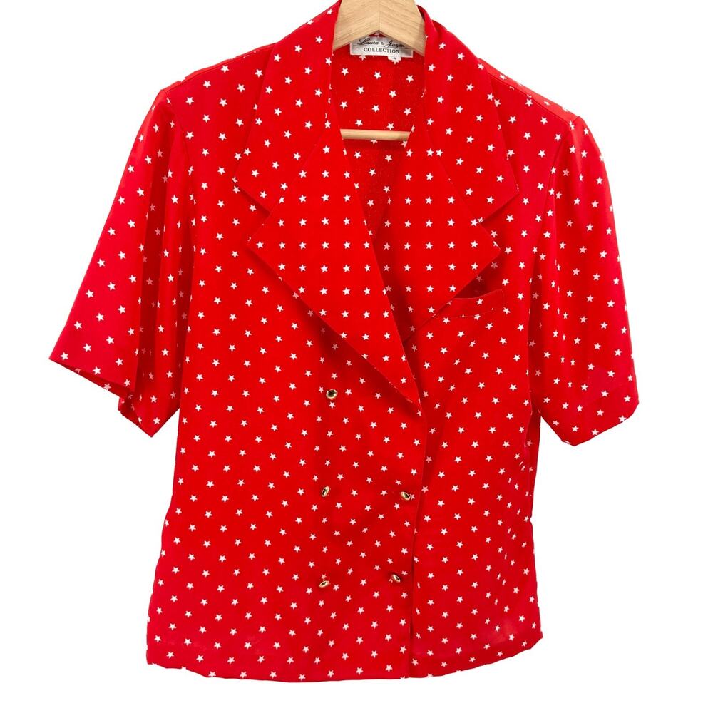 Vintage 80s Laura & Jayne Red Star Print Double-Breasted Blouse